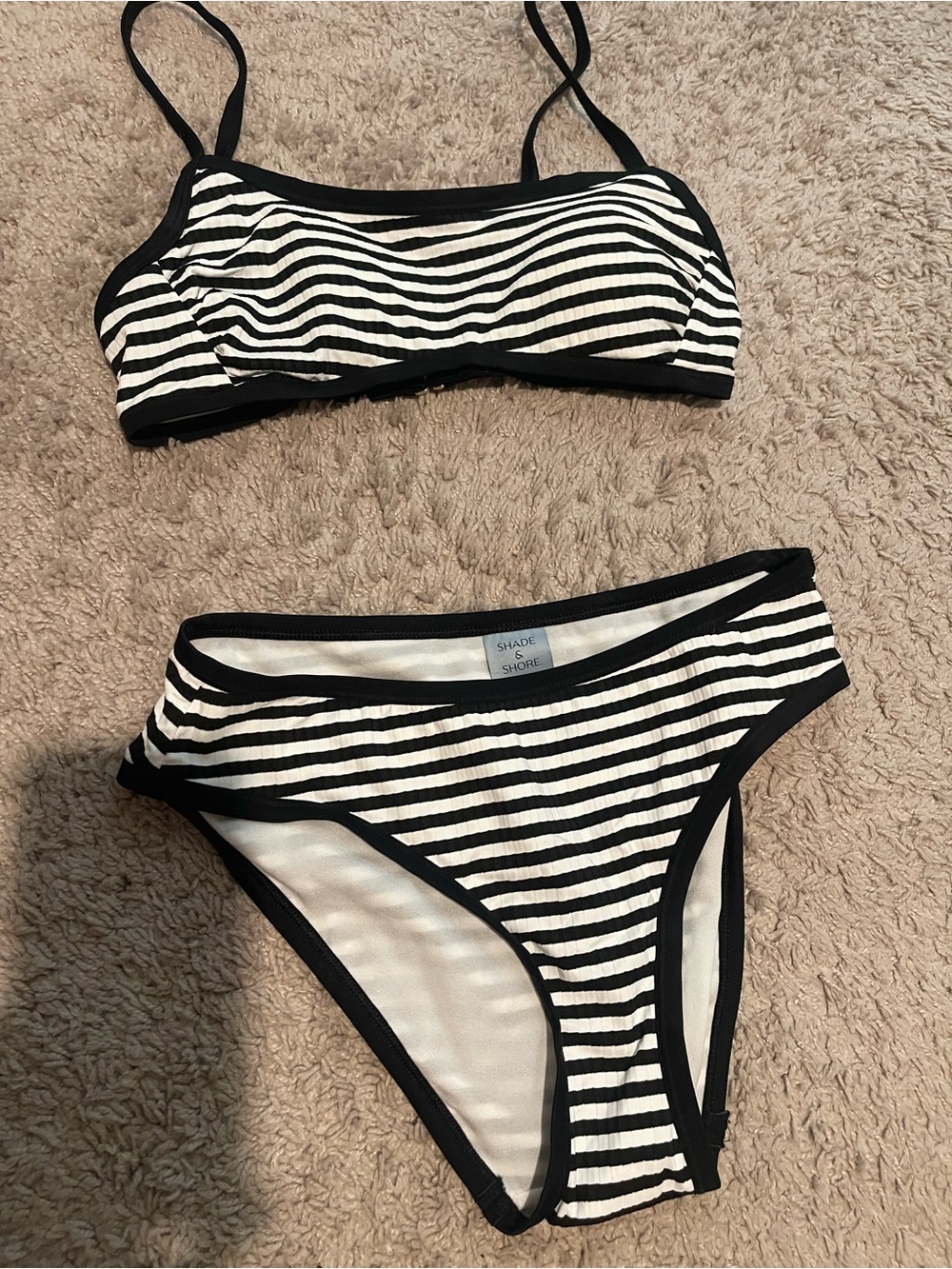 Shade & Shore Black and White Striped Two-Piece Swim Set